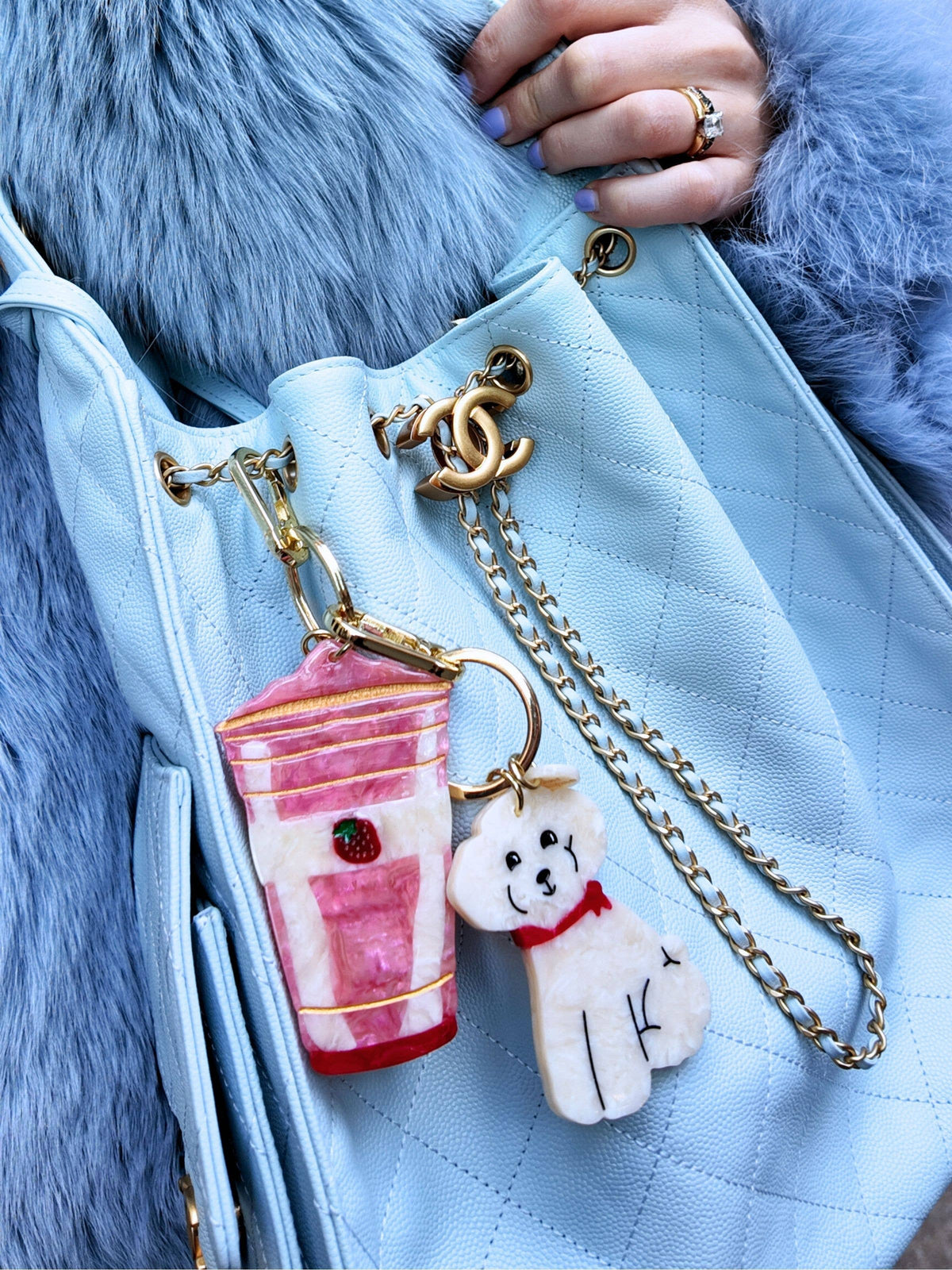 Hand-painted Doodle Puppy Bag Charm + Keychain