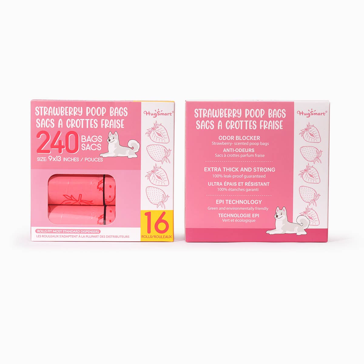 HugSmart Poop Bags - Strawberry - 16 pack