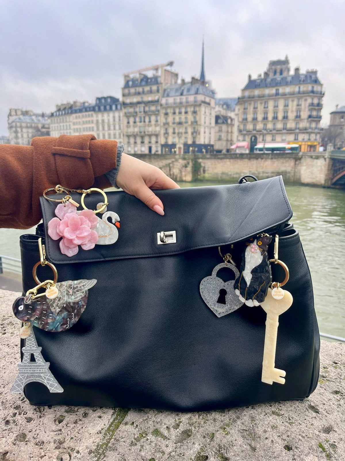 Hand-painted Tuxedo Cat Bag Charm + Keychain