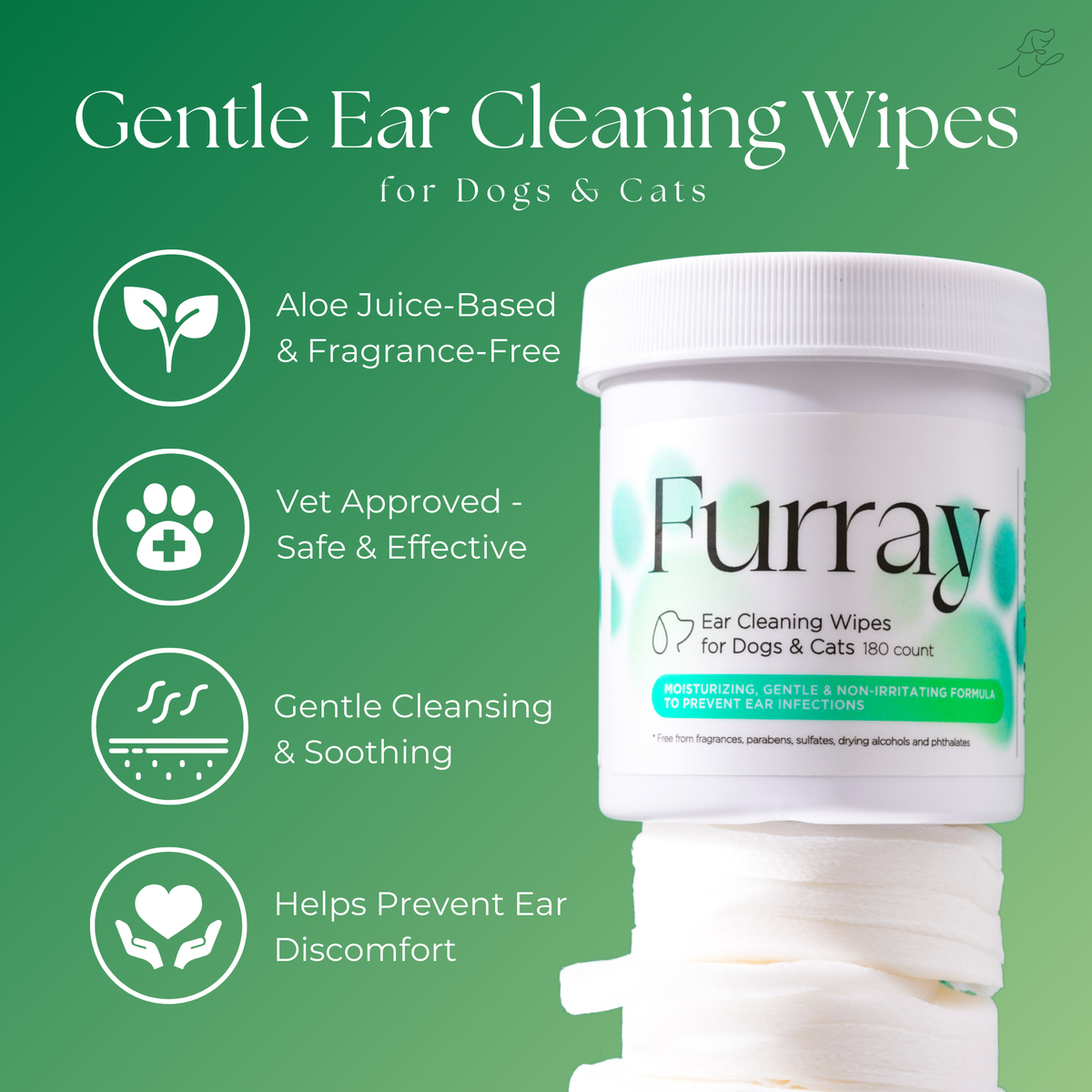Ear Cleaning Wipes for Dogs & Cats (180 count)