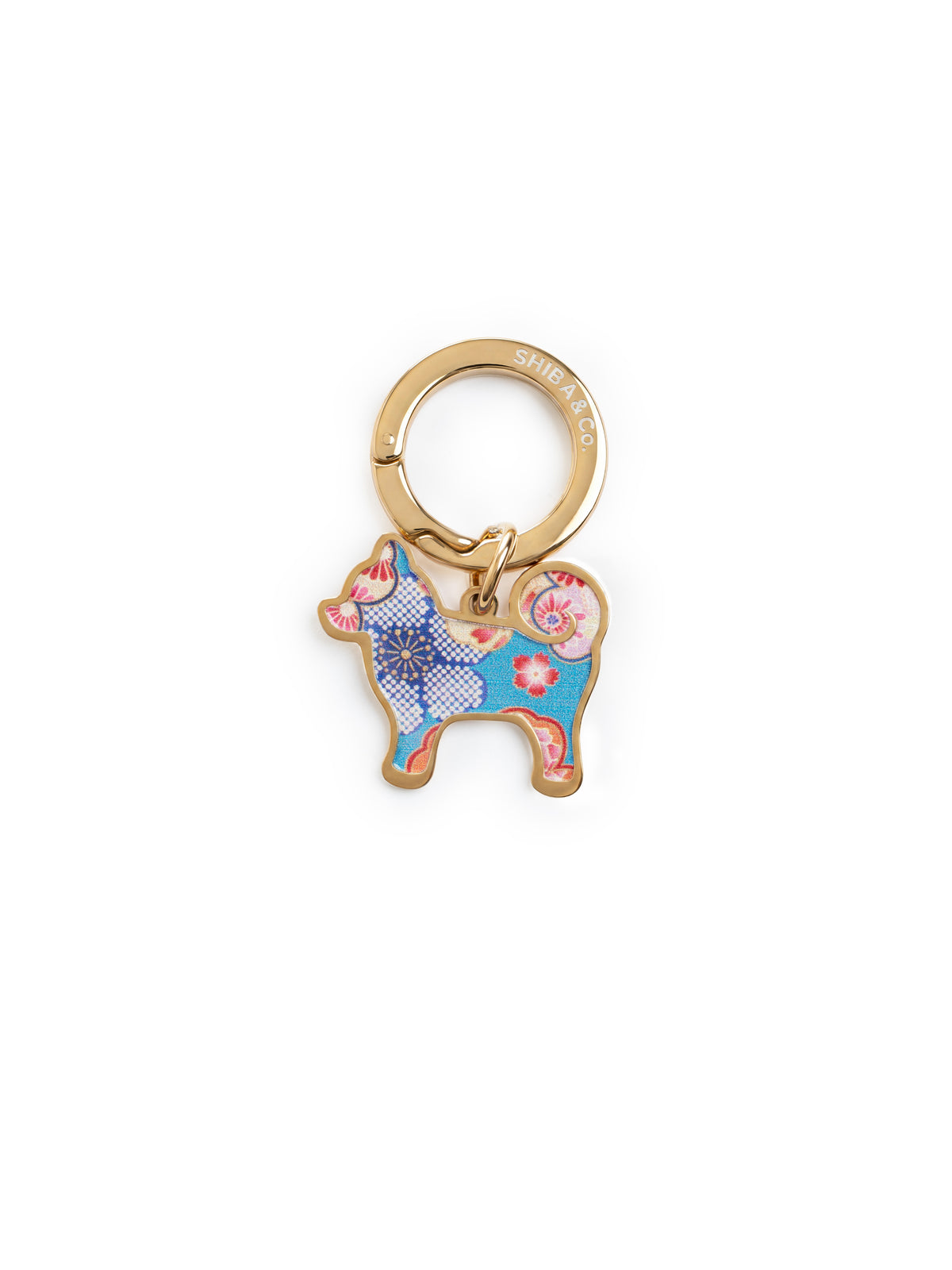 18K Gold Plated “My Precious” Shiba Inu Silhouette Dog Tag – Sakura Limited Edition - Teal Floral Pattern
