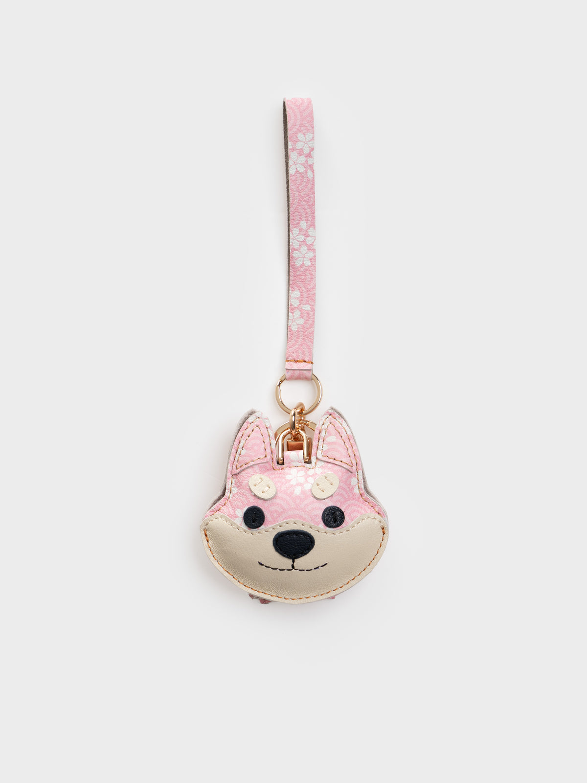 Sakura Shiba Inu Face Bag Charm In Italian Leather