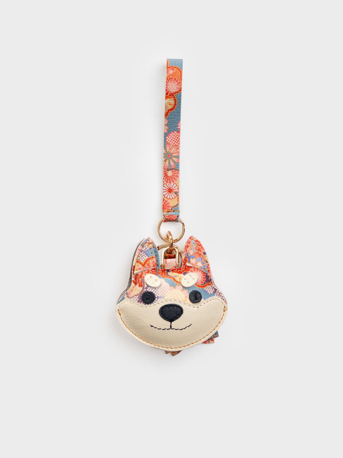Sakura Shiba Inu Face Bag Charm In Italian Leather