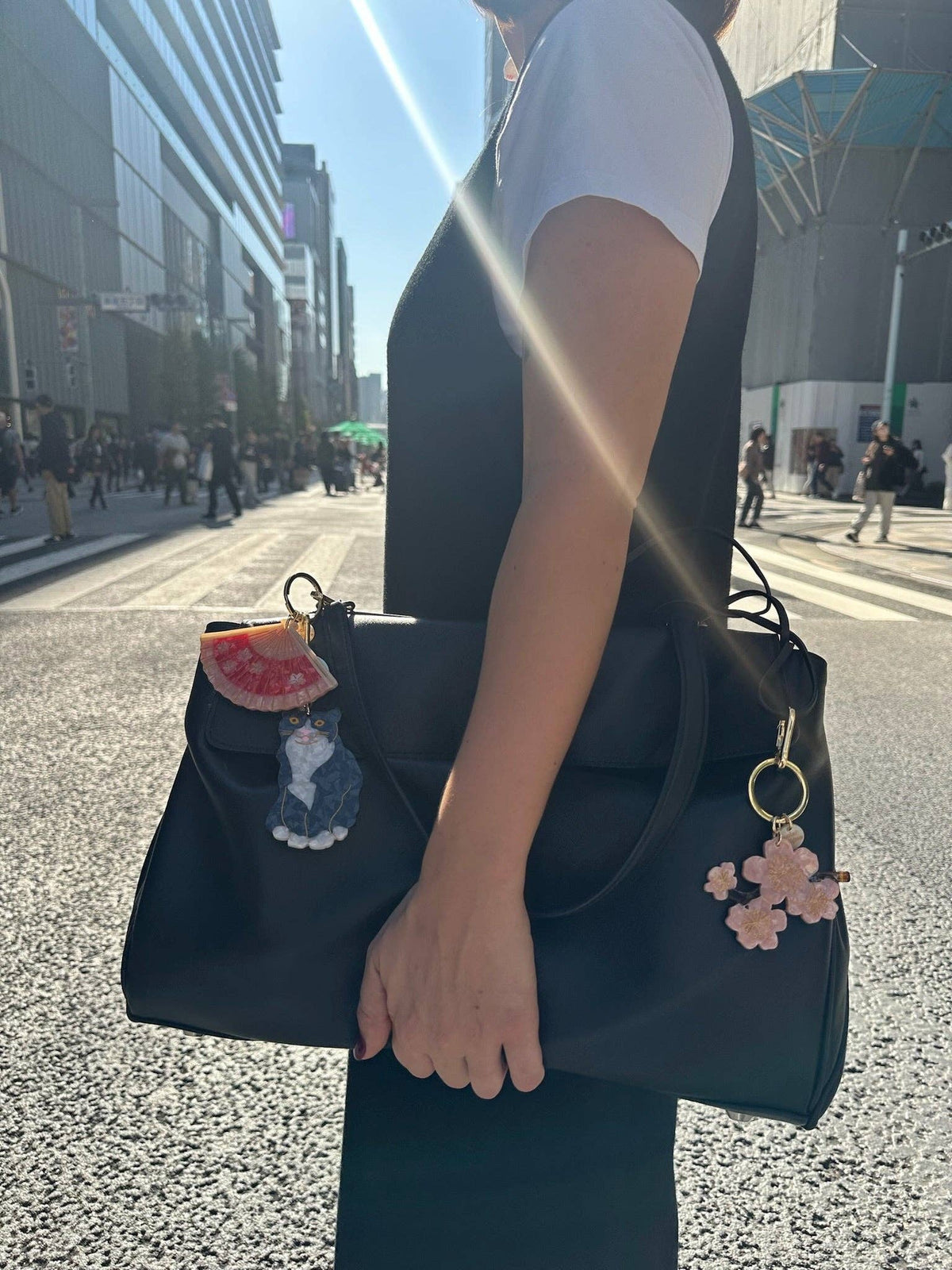 Hand-painted Tuxedo Cat Bag Charm + Keychain
