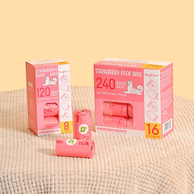 HugSmart Poop Bags - Strawberry - 16 pack