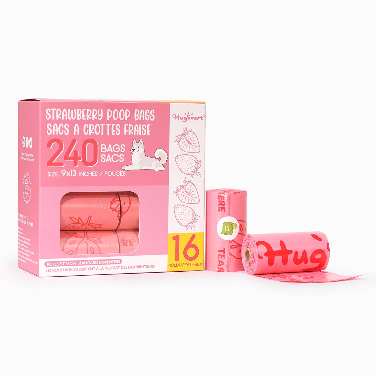 HugSmart Poop Bags - Strawberry - 16 pack